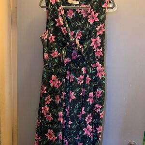 Wayward Fancies Floral Sleeveless Dress - Pink and Green